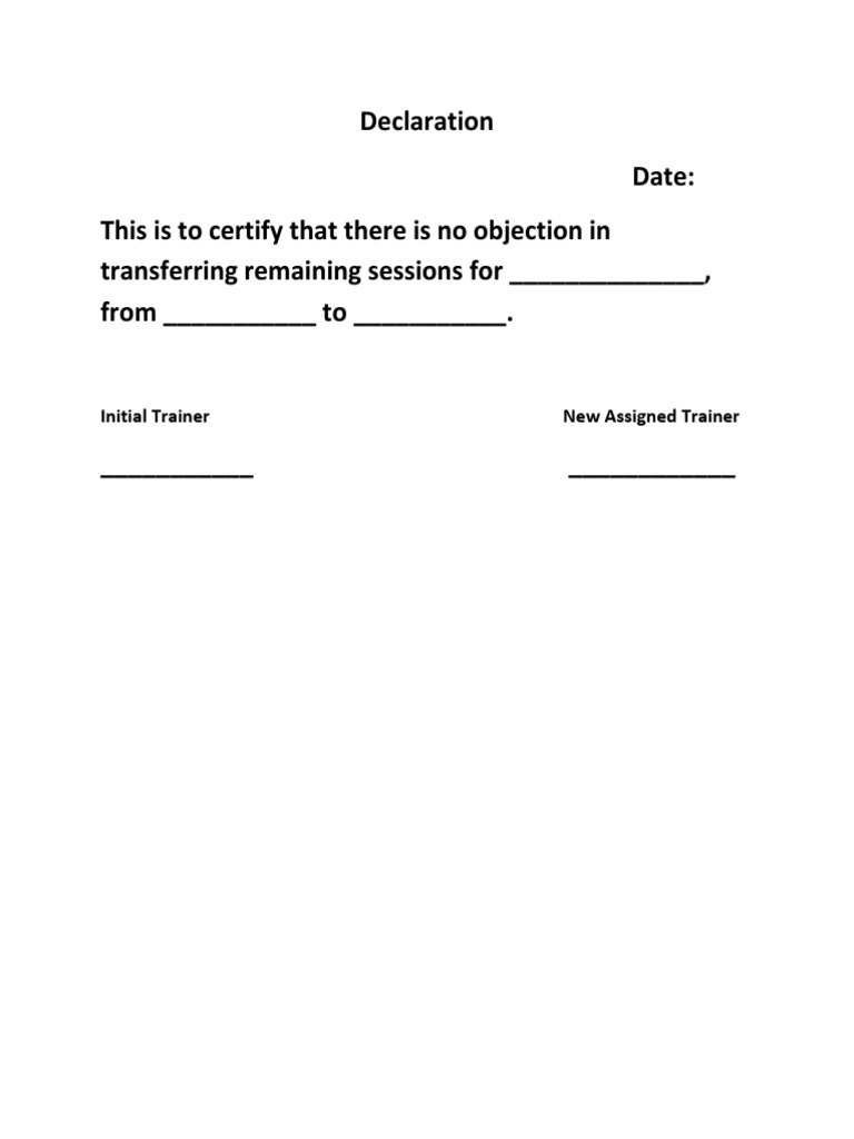Session Transfer Declaration Form | PDF | Finance & Money Management