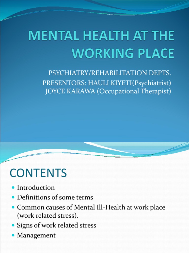 Mental Health at The Working Place | PDF | Occupational Stress | Stress ...