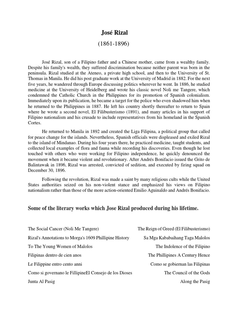 José Rizal (1861-1896) : Some of The Literary Works Which Jose Rizal ...