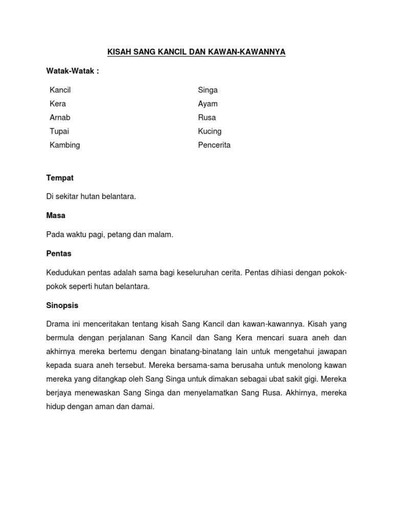 Skrip Drama Kisah Sang Kancil Dan Rakan  PDF