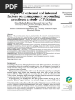 Impact of External and Internal Factors On Management Accounting Practices: A Study of Pakistan