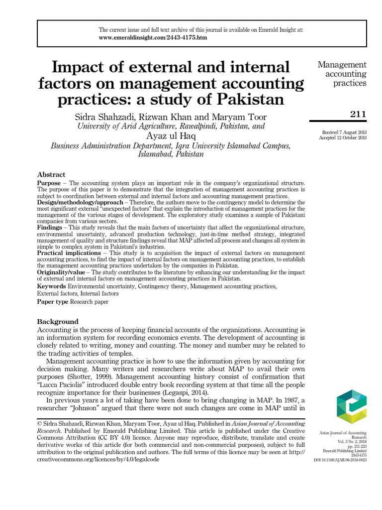 Impact of External and Internal Factors On Management Accounting ...