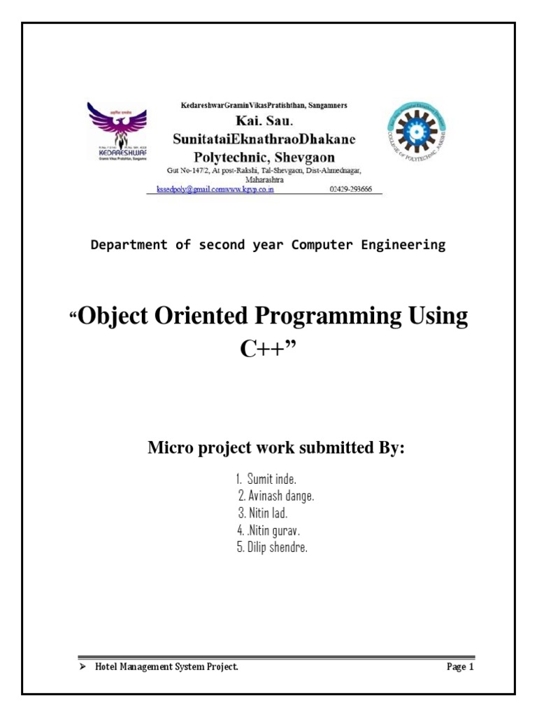 Object Oriented Programming Using C++": Department of Second Year ...