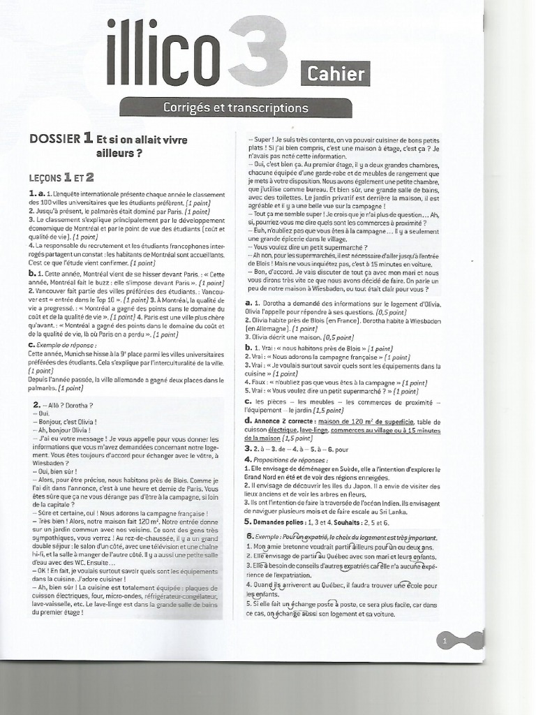 Illico 3 Cahier Transcripcions Et Corrigés PDF PDF