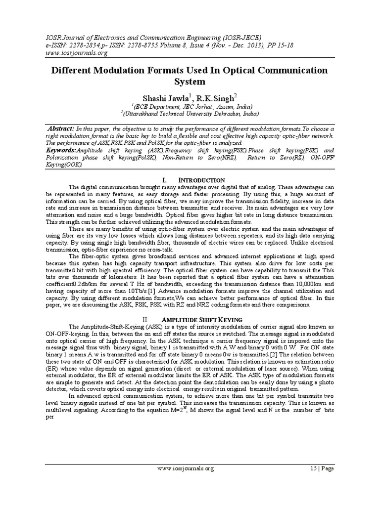 Different Modulation Formats Used in Optical Communication System | PDF ...