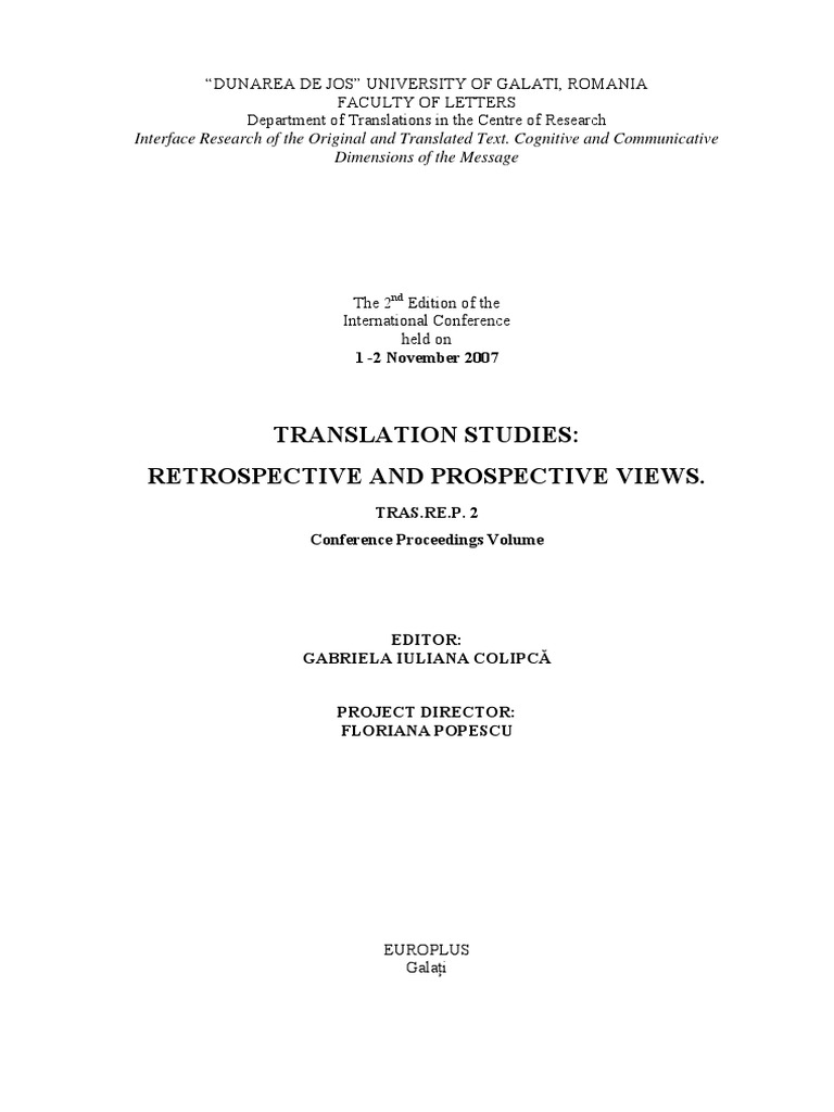 Translation Studies Retrospective And Prospective Views Translations English Language