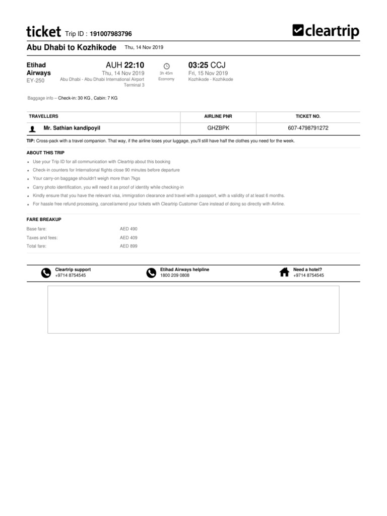 Cleartrip Flight ETicket