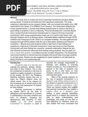 PARENTAL INVOLVEMENT AND GOAL SETTING AMONG STUDENTS:  A QUANTITATIVE DATA ANALYSIS 