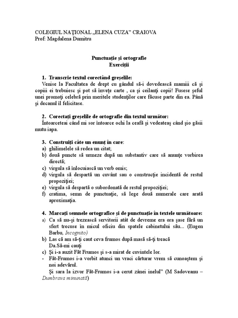 Exercitii De Punctuatie