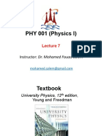 PHY 001 (Physics I) : Instructor: Dr. Mohamed Fouad Salem