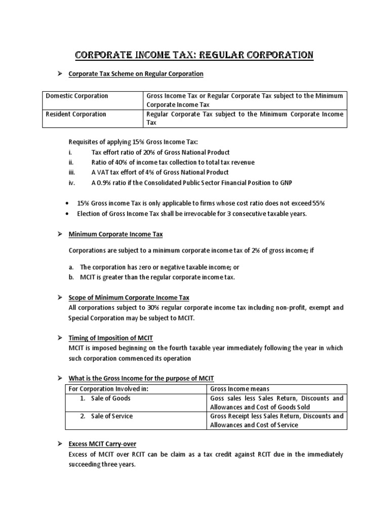 Corporate Income Tax: Regular Corporation | Download Free PDF ...