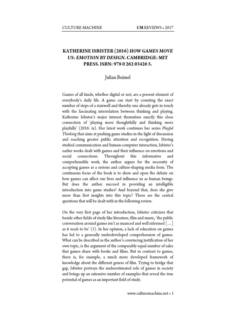 Emotion in Game Design: Isbister's Insights | PDF | Game Design | Wii