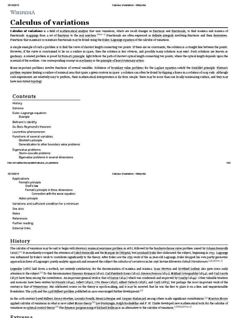 Calculus of Variations - Wikipedia | PDF | Calculus Of Variations ...