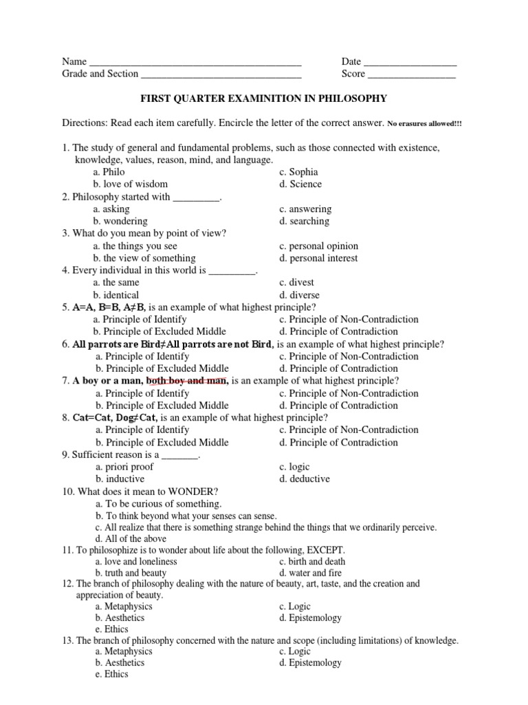 Test Paper Philo PDF Metaphysics Argument