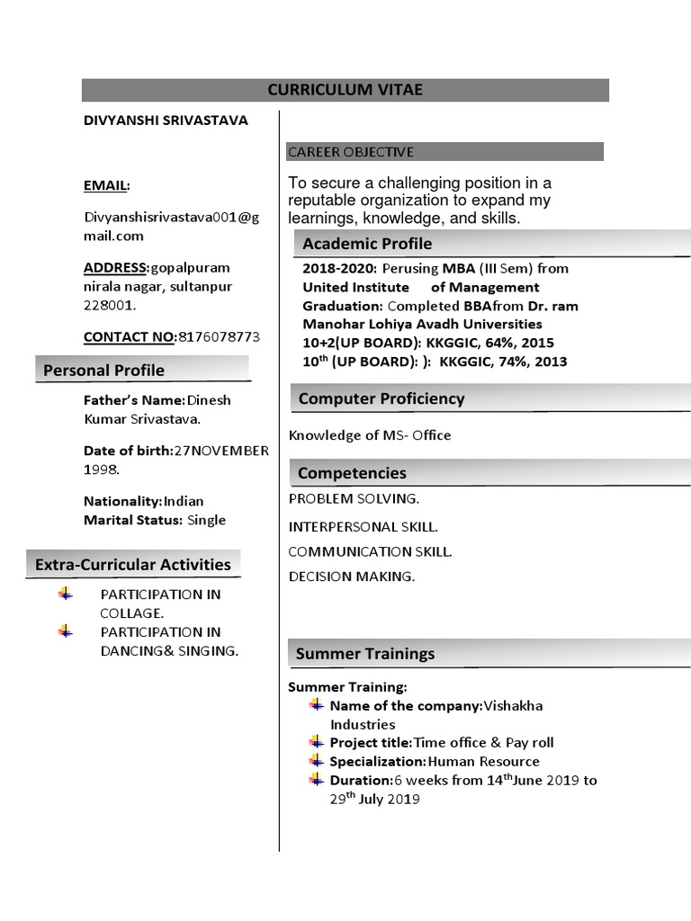 Divyanshi Srivastava CV and Profile | PDF | Career & Growth | Business