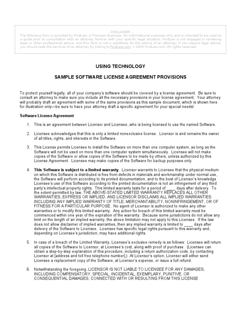 Sample Software License Agreement | PDF | License | Implied Warranty
