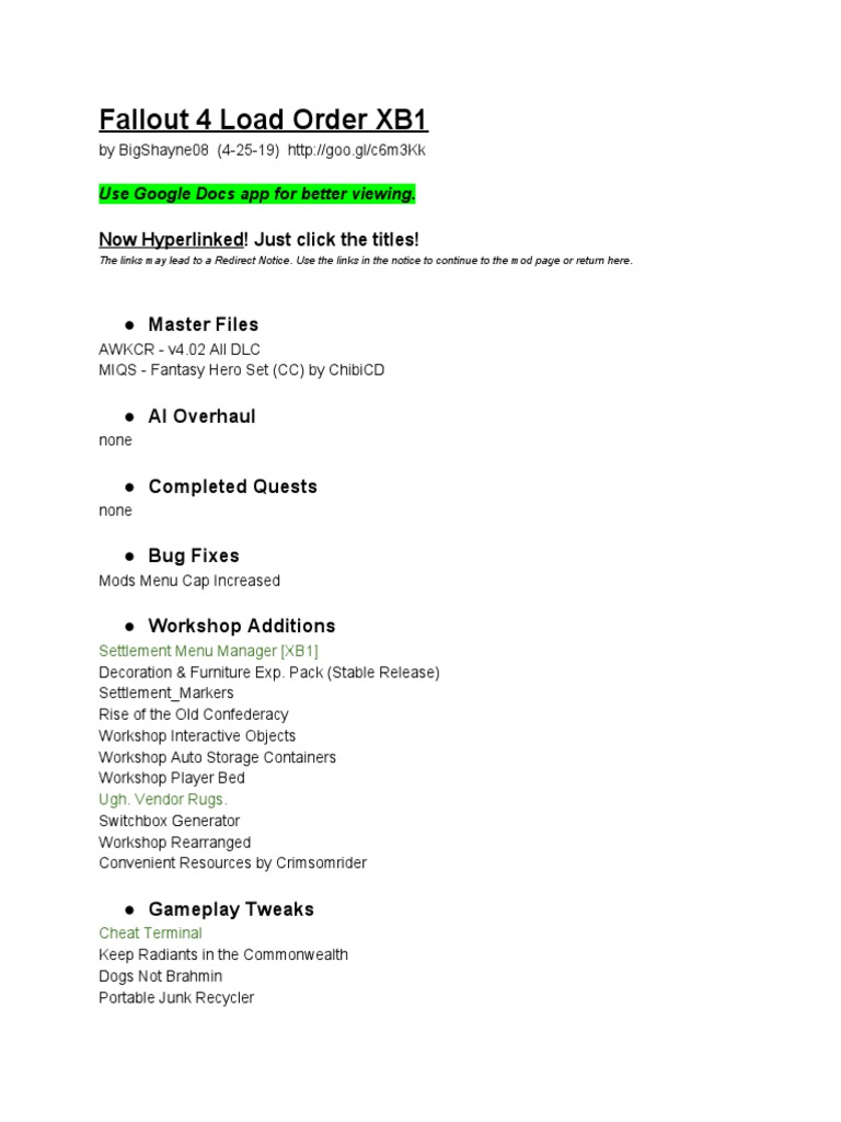Fallout 4 Load Order 4 25 19 Pdf Weaponry Leisure