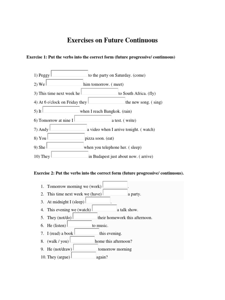 Future Continuous Exercises PDF | PDF | Language Arts & Discipline | Art