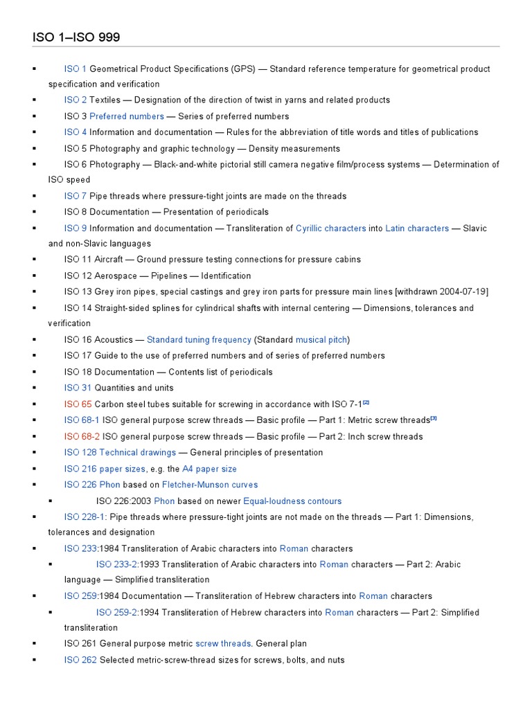 Overview of ISO Standards 1-999 | PDF | Screw | Computing