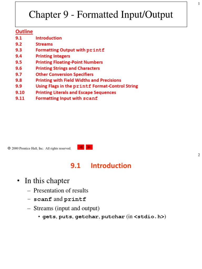 Chapter 9 - Formatted Input/Output: Outline | PDF | Pointer (Computer ...
