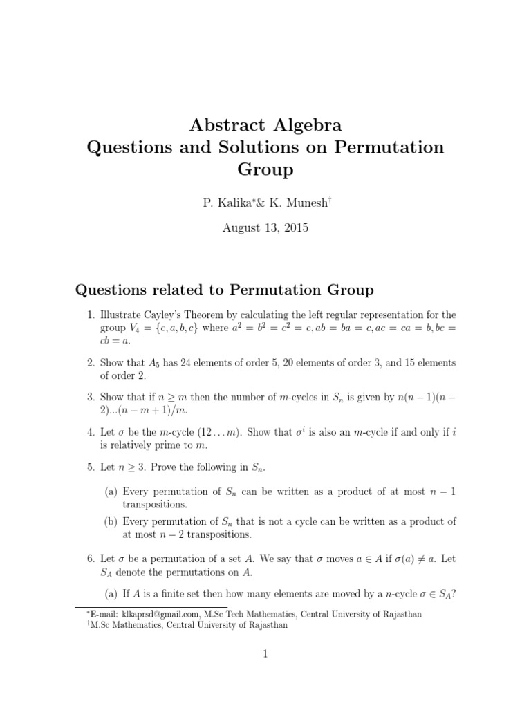 Permutations Permutation Group Mathematics