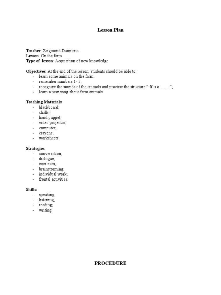 0 Lesson Plan Preparatory Grade PDF Vocabulary Lesson Plan