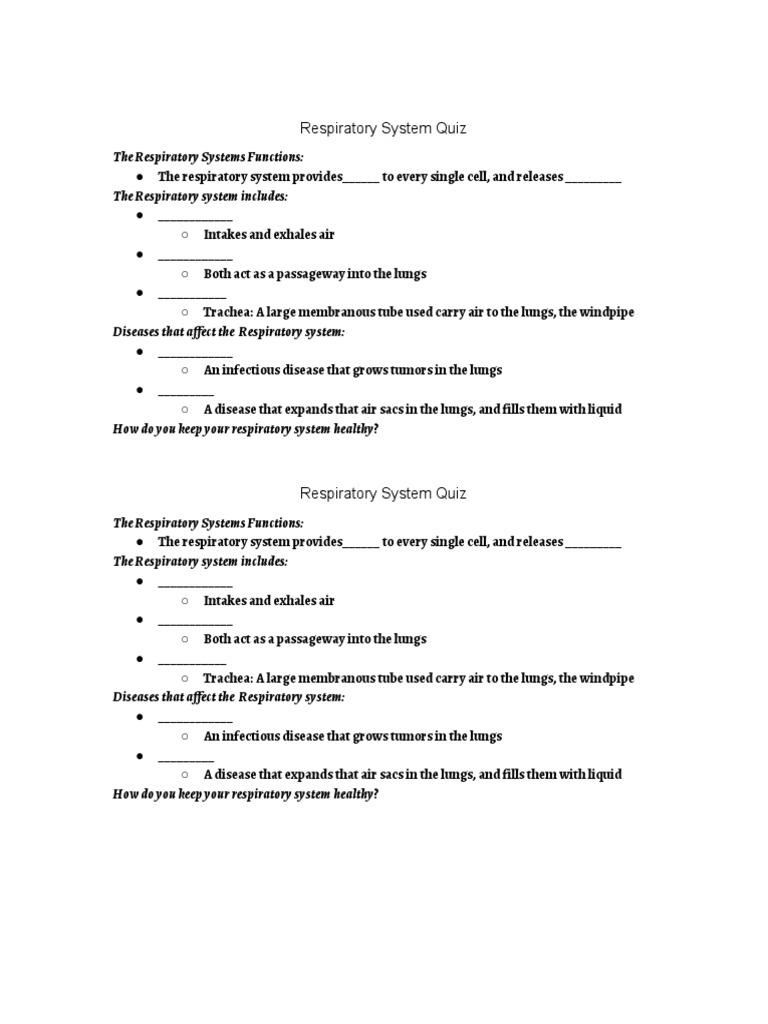 Respiratory System Quiz and Test | PDF