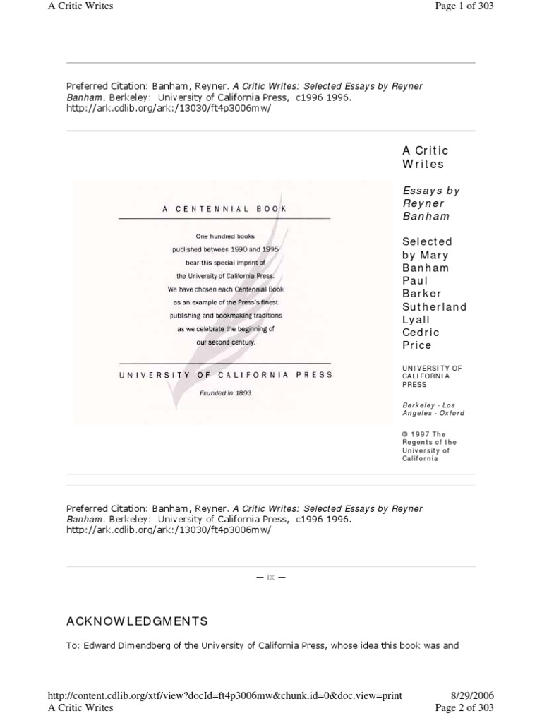 Banham, Reyner. A Critic Writes | PDF | Postmodernism | Marxism