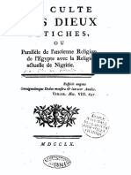 Brosses, Charles de (1709-1777). Du Culte Des Dieux Fétiches Ou Parallèle de l'Ancienne Religion de l'Égypte Avec La Religion Actuelle de Nigritie ([Reprod.]). 1760