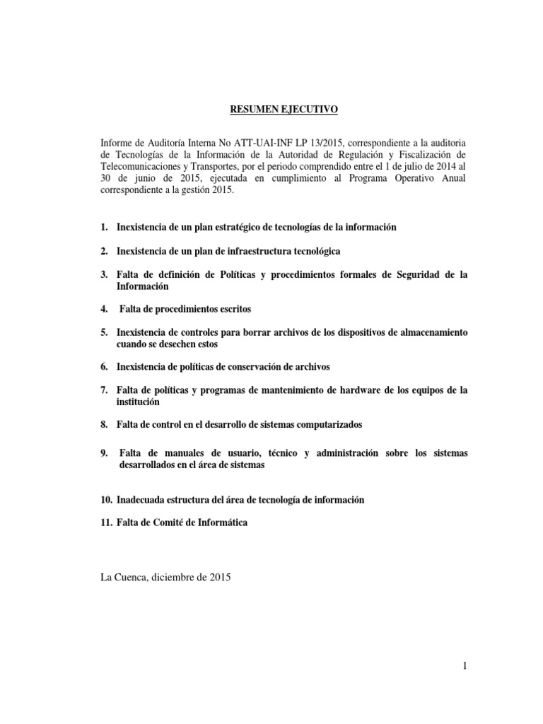 Resumen Ejecutivo Informe | PDF