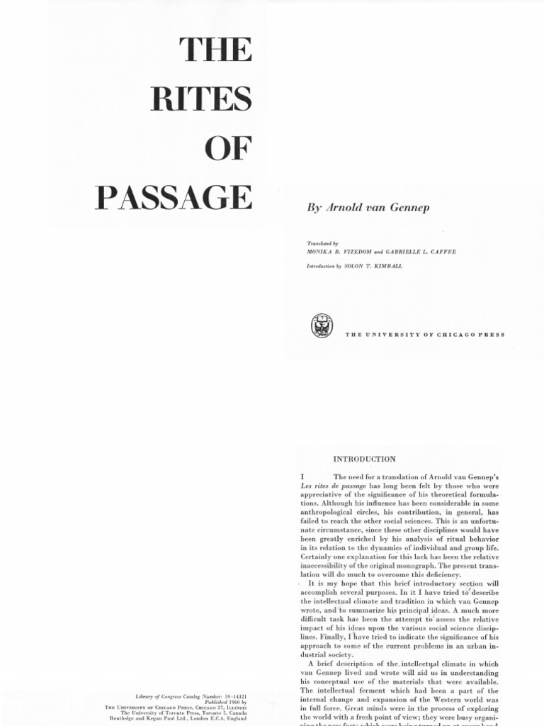 The Rites Of Passage Pdf Émile Durkheim Psychoanalysis