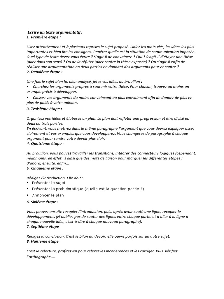 Ecrire Un Texte Argumentatif Pdf