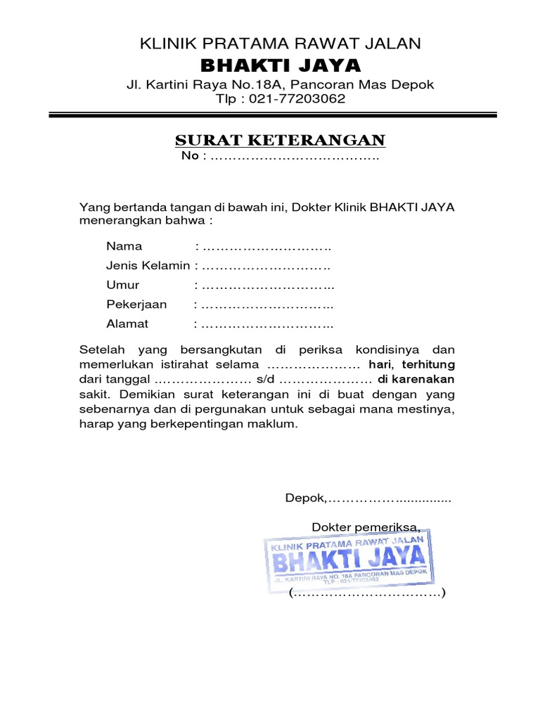 Contoh Surat Dokter Sakit Demam Nusagates