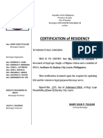 Certification of Residency: 593 C. Arellano St. Baybay City, Leyte, Philippines