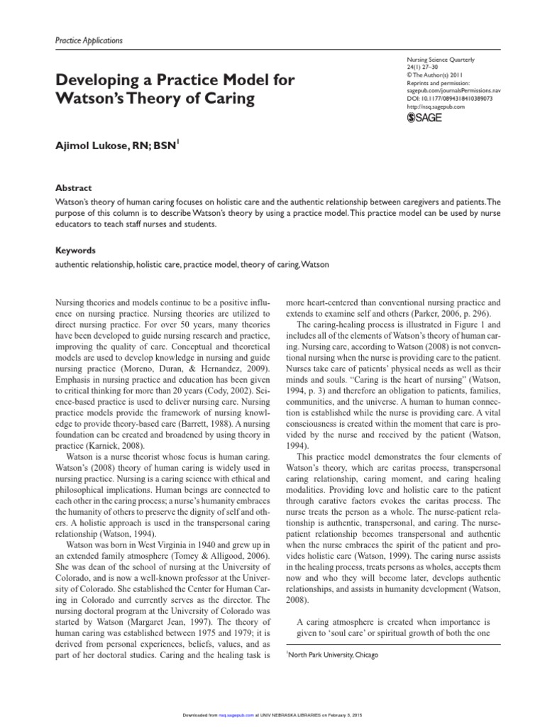 Watson’S Model In Nursing | Nursing Administration: Watson’s Theory of ...