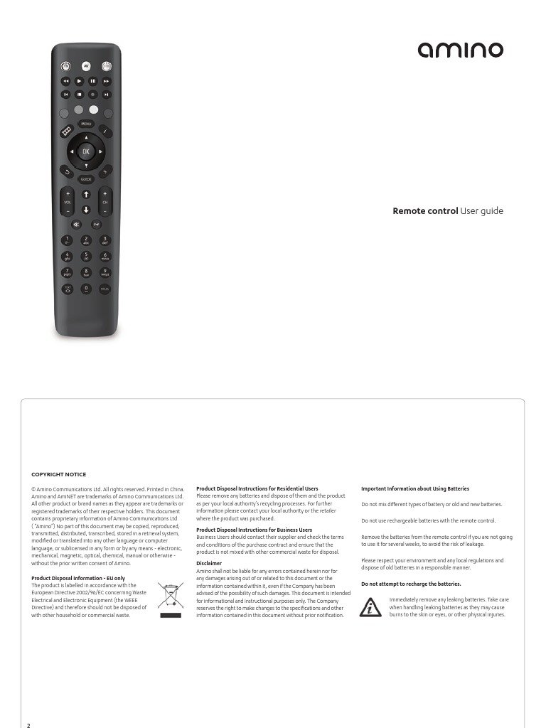 Amino Remote Control User Guide v4 FINAL PDF Remote Control Set