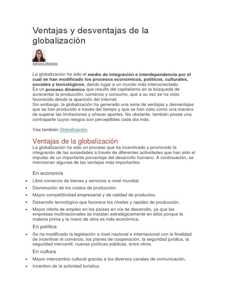 Ventajas y Desventajas de la Globalización | PDF | Globalización | Comercio