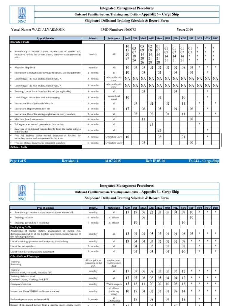 Shipboard Drills and Training Schedule | PDF | Ships | Firefighting