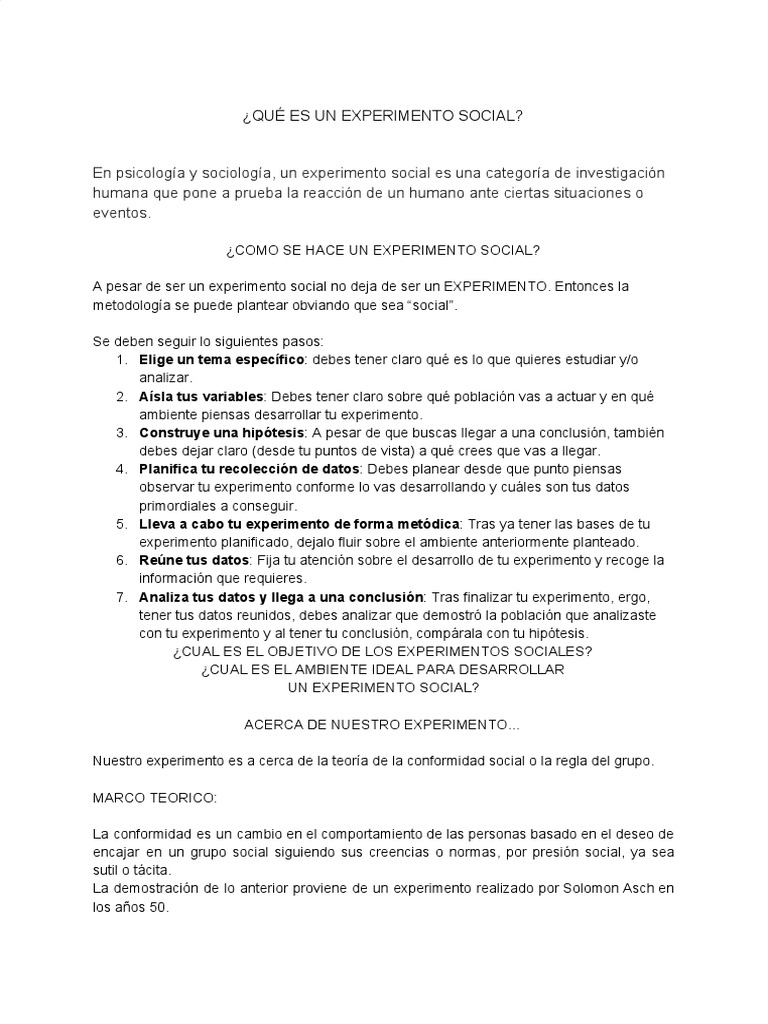 Experimento Social | PDF | Ciencias del comportamiento | Ciencia cognitiva