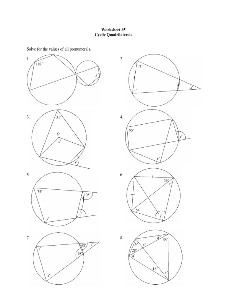 Cyclic Quadrilaterals Worksheet | PDF