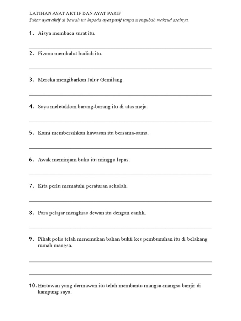 Latihan Ayat Aktif Dan Ayat Pasif Pdf