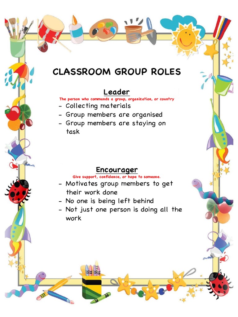 Classroom Group Roles Explained | PDF | Self-Improvement