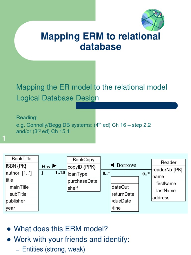 3.1 Mapping ERM to Relational Model Relational Database Data Free