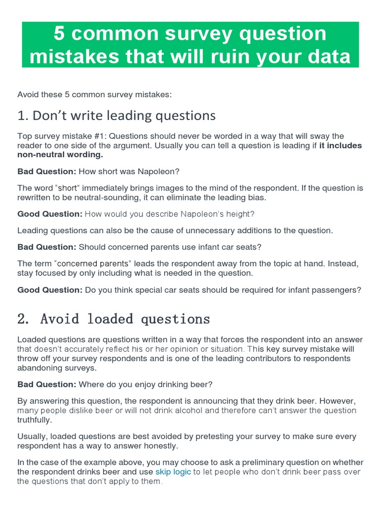 5 Common Survey Question Mistakes PDF Jargon Question
