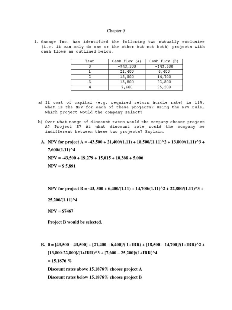 NPV and IRR Analysis for Projects | PDF | Net Present Value | Internal ...