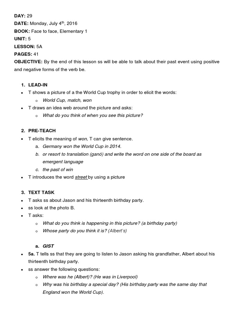 Elementary 1, Lesson Plan | PDF | Question | Semiotics