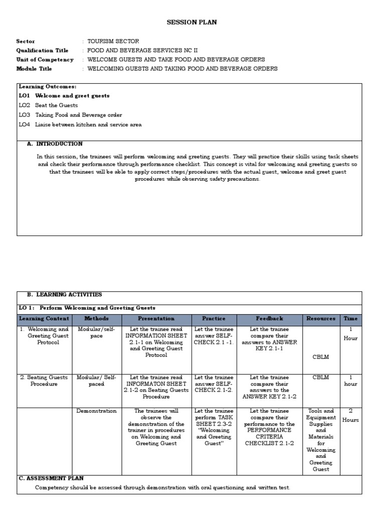 Session Plan: Sector Qualification Title Unit of Competency Module ...