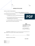 Affidavit of Loss: Republic of The Philippines) - , - ) S.S