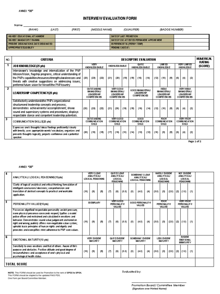 SPO4 Interview Evaluation Form | PDF | Reason | Critical Thinking