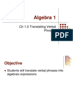 Algebra 1: CH 1.5 Translating Verbal Phrases